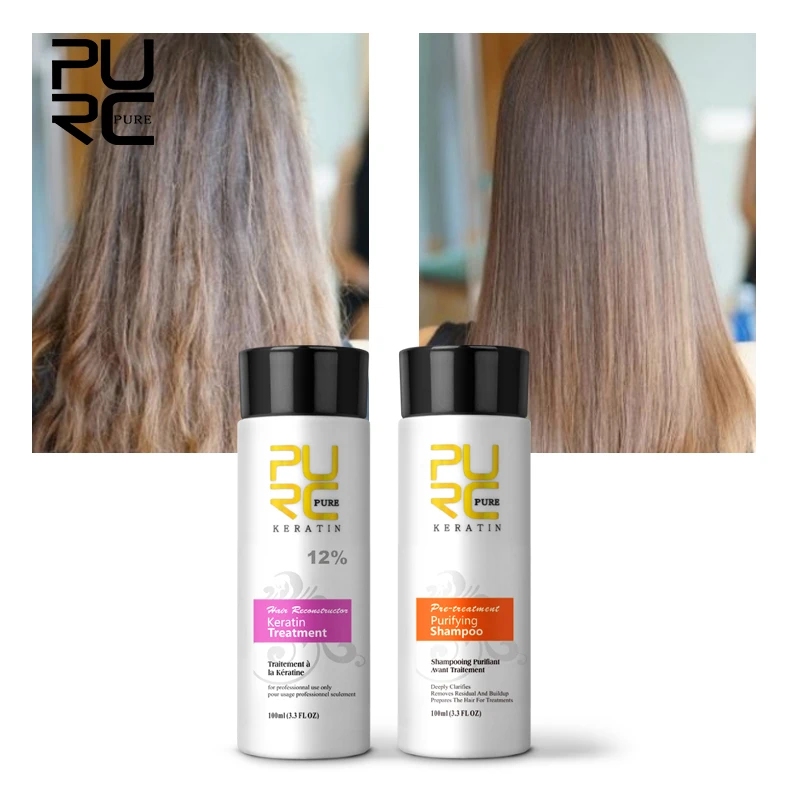 

PURC 2 PCS Brazilian Keratin Treatment And Purifying Shampoo Repair Damaged Frizzy Smoothing Straightening Hair Care Products