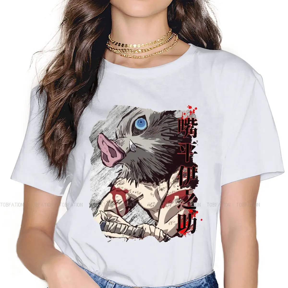 

Katana TShirt for Woman Girl Inosuke The Wild Pig Humor Summer Sweatshirts T Shirt New Design Fluffy