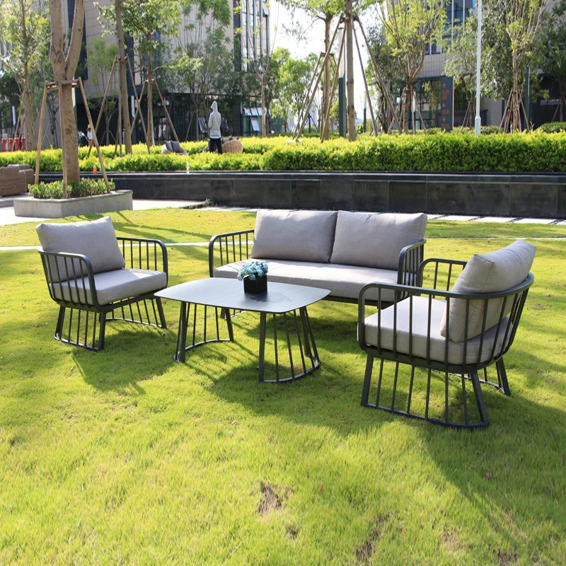

Outdoor aluminum tube sofa combination leisure aluminum alloy minimalist hotel balcony garden sofa set of four