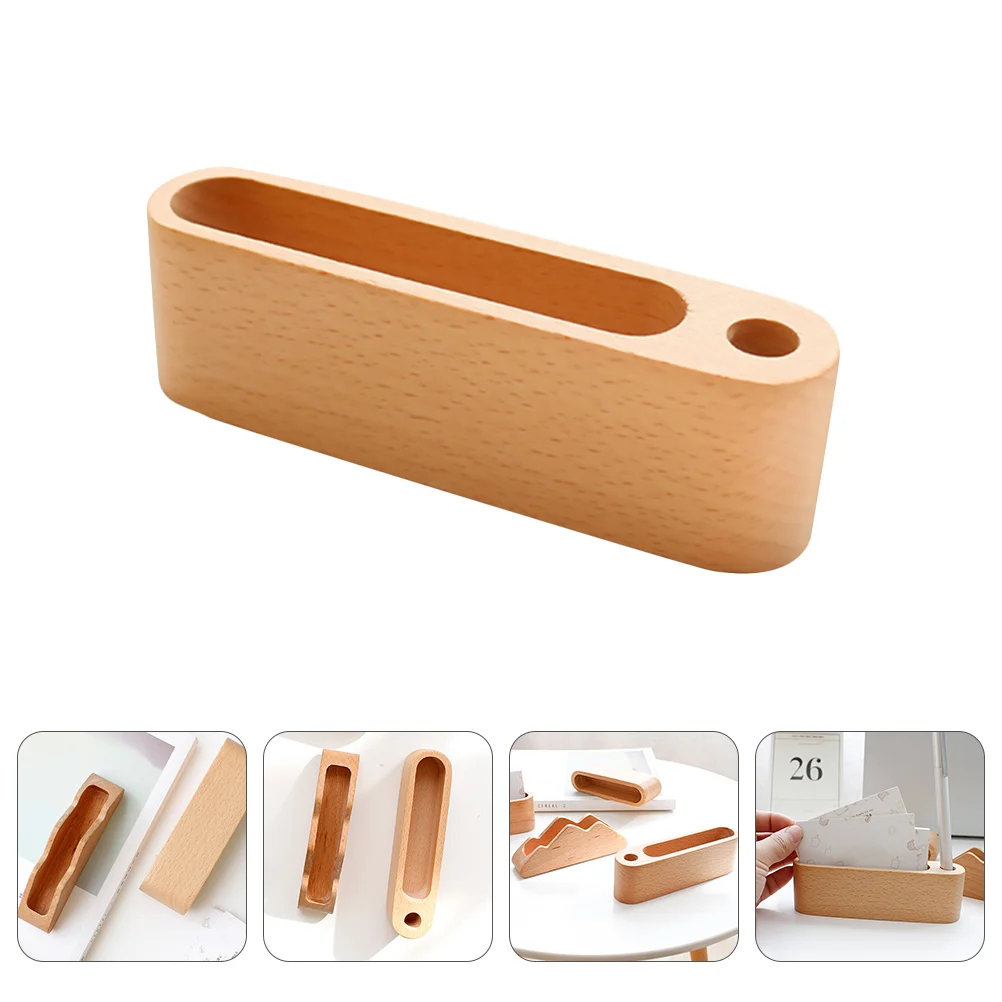 

Wood Name Holder Business Card Case Pen Hole Table Top Display Stand Office Cards