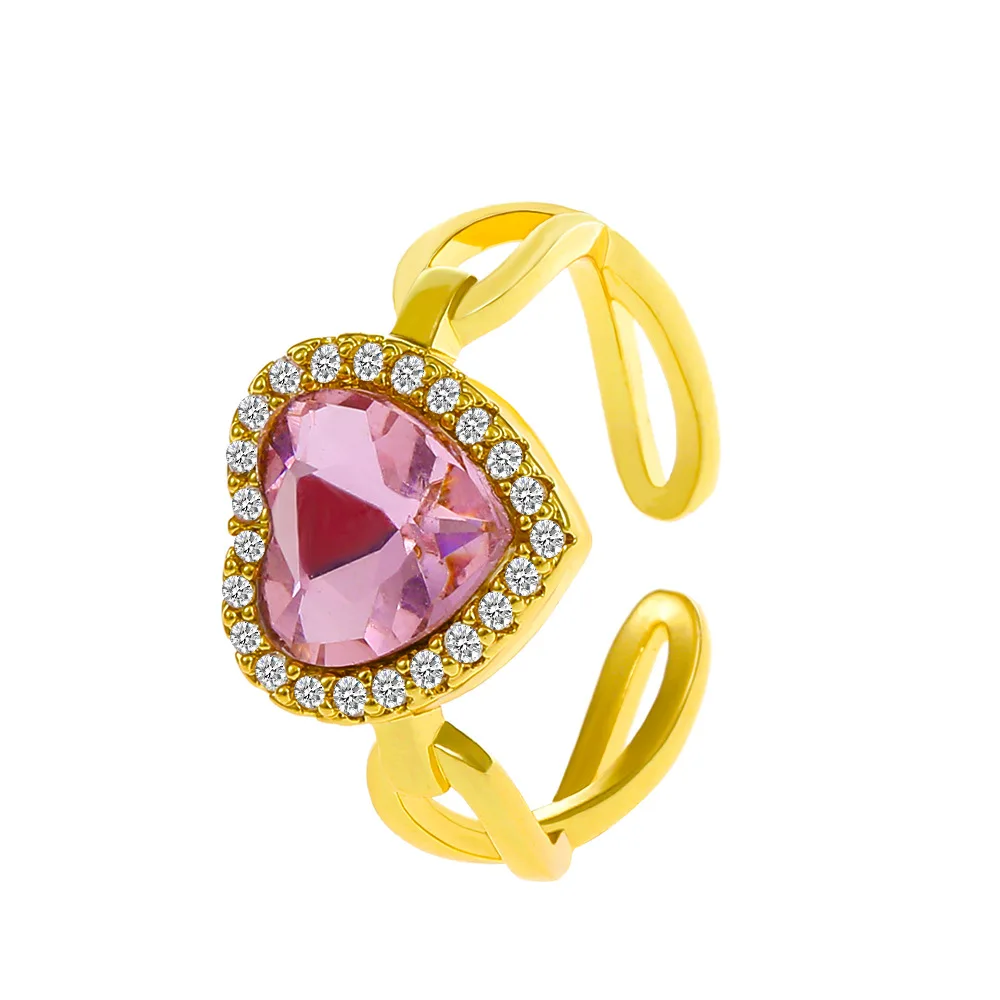 

2022 New Ins Exquisite Pink Crystal Love Rings for Women Female Retro Style Peach Heart Geometric Open Wedding Ring