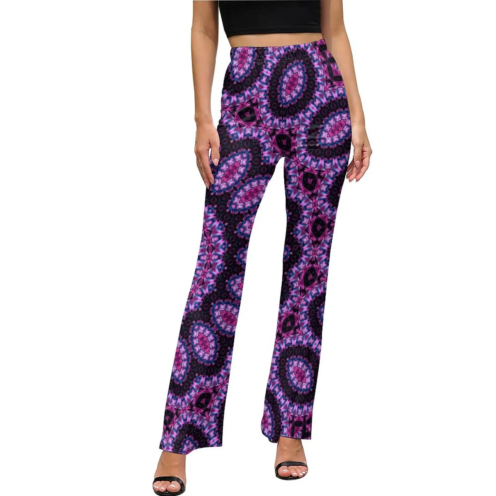 

Rave Mandala Pants Neon Pink Print Home Flare Trousers Autumn Women Design Street Fashion Slim Pants