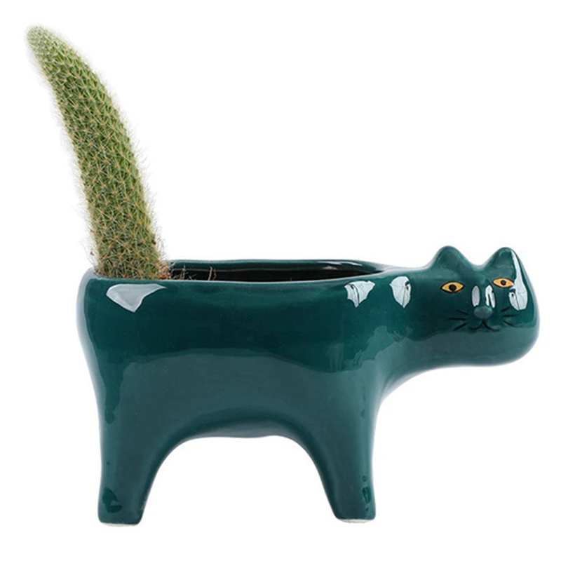 

SEWS-милый керамический садовый цветочный горшок с кошкой, изображение животного, кактус, растение, плантатор, контейнер для суккулентов, настольное украшение