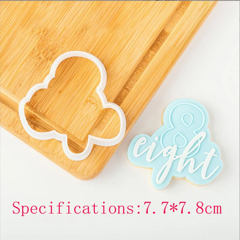 

Eight English Digital Baking Cake Tools Baby's First Birthday Dessert Embossed Pattern Acrylic Plate Frosting Cutting Mold