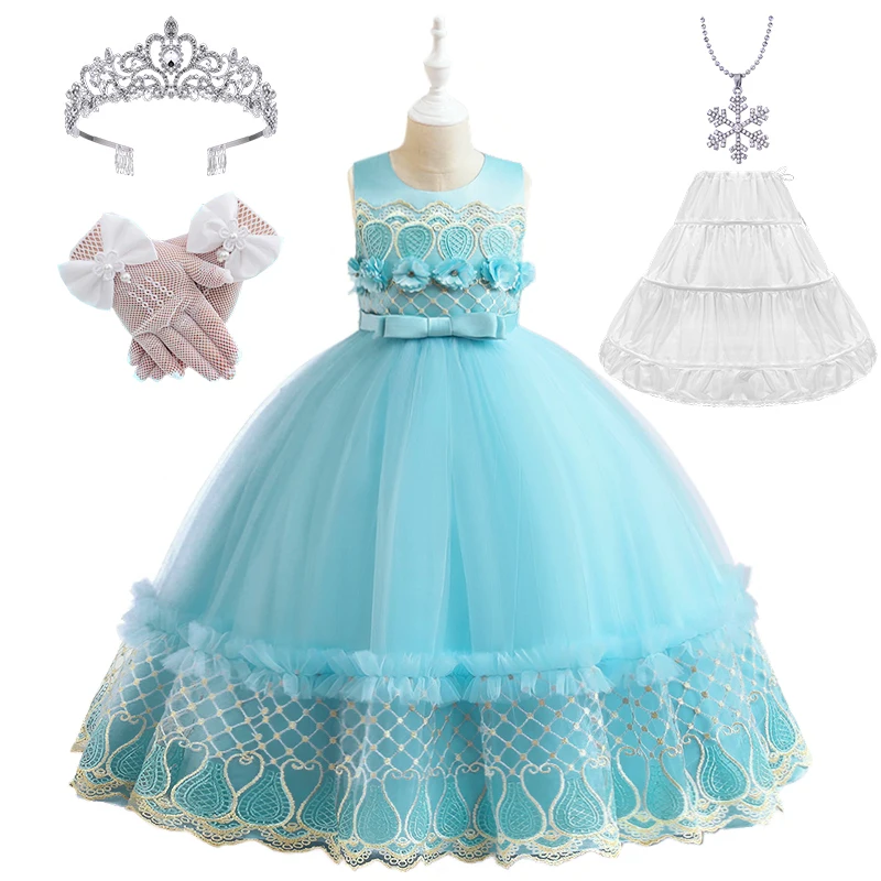 

Young Girl Embroidered Flower Luxury Long Dress Formal Occasion Children Bridesmaid Host Graduation Ceremony Pageant Ball Gown