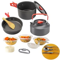 camping cookware kit outdoor aluminum cooking set water kettle pan pot travelling hiking picnic bbq tableware equipment