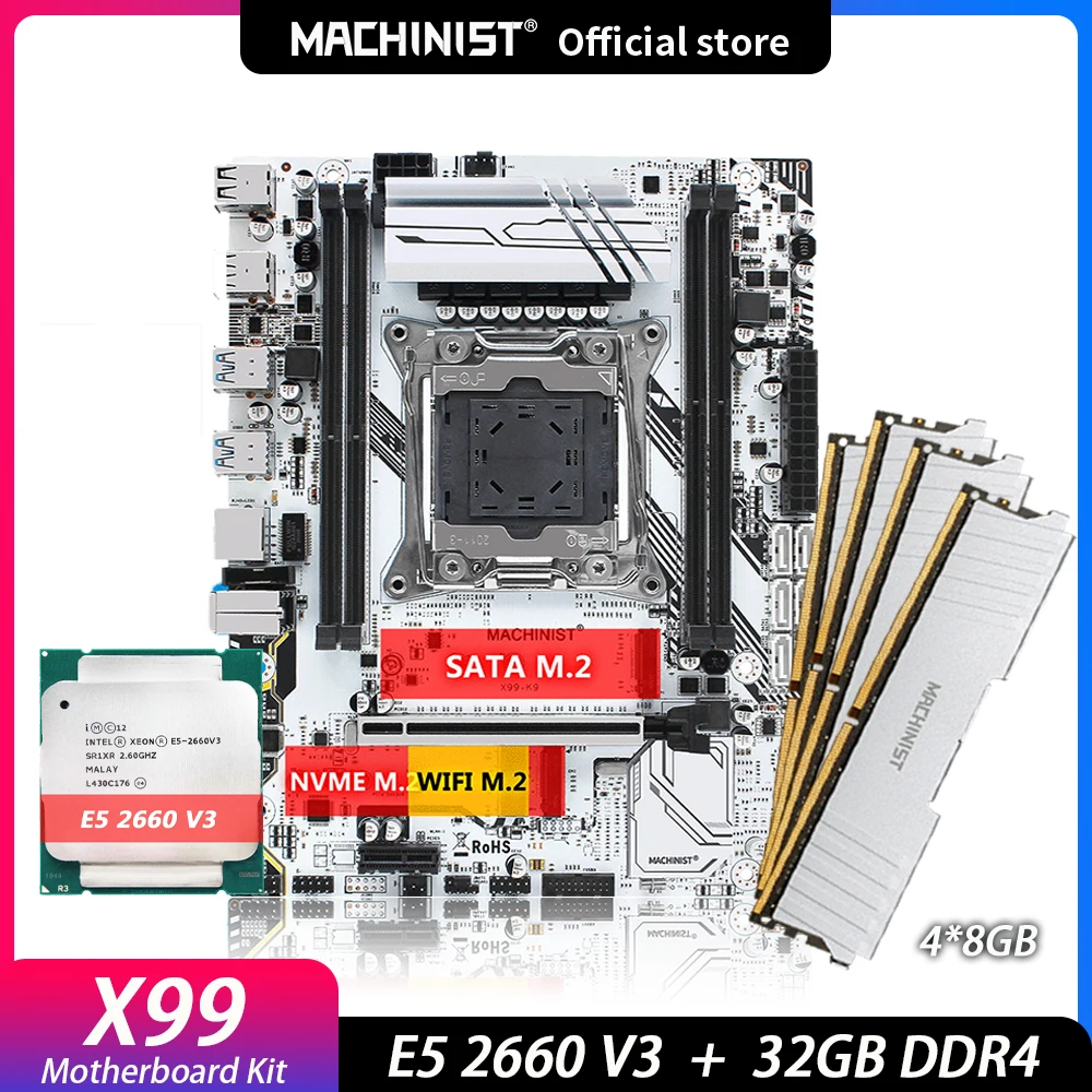 Machinist X99 материнская плата с процессором Intel Xeon E5 2660 V3 4 шт. * 8 ГБ = 32 Гб 2133 МГц DDR4