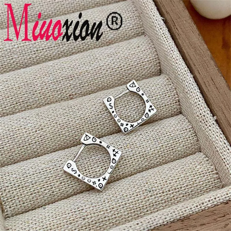 Miuoxion Ретро 925 штамп граффити квадратные серьги бриллиантовые панк Модные студенческие ювелирные изделия для женщин очаровательные Ги серьги подарок для девушек