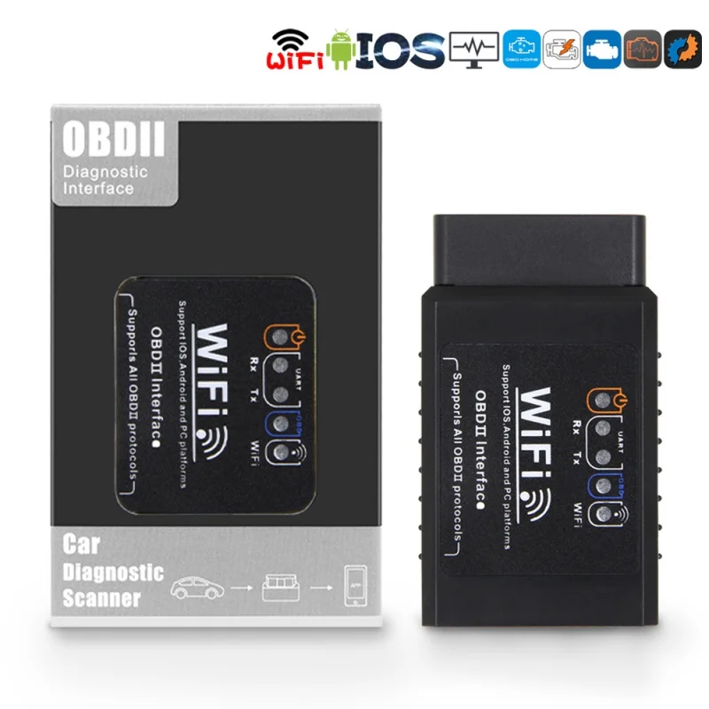 

Мини ELM Wifi 327 OBD V1.5 Поддержка Apple Android torque черная этикетка в коробке