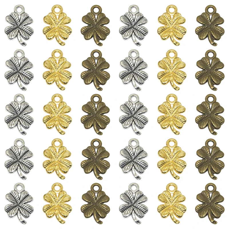 30 шт., 3 цвета, подвески в виде четырехлистного клевера, металлические счастливые подвески из сплава для самостоятельного изготовления ожерелий, браслетов, ювелирных изделий