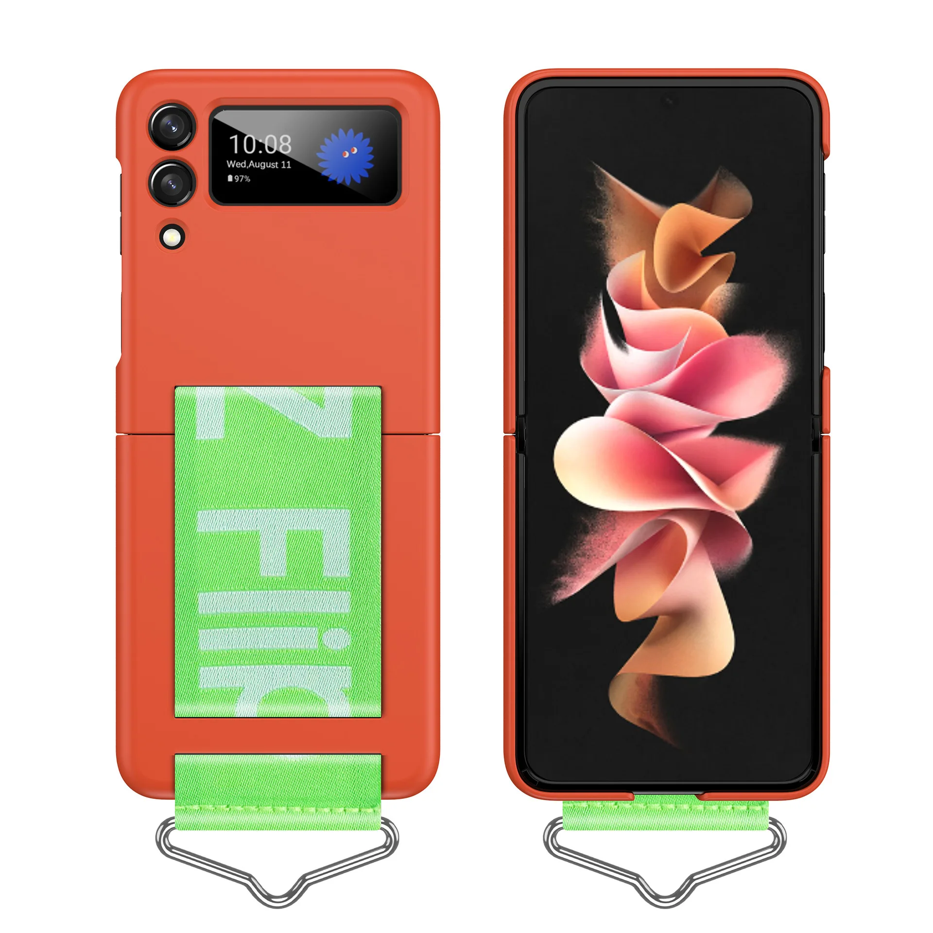

Case for Samsung Galaxy ZFlip3 Wrist Strap Stand Phone Case ZFlip3 Ultra-Thin Shell Film Integrated All-Inclusive Foldable Cover