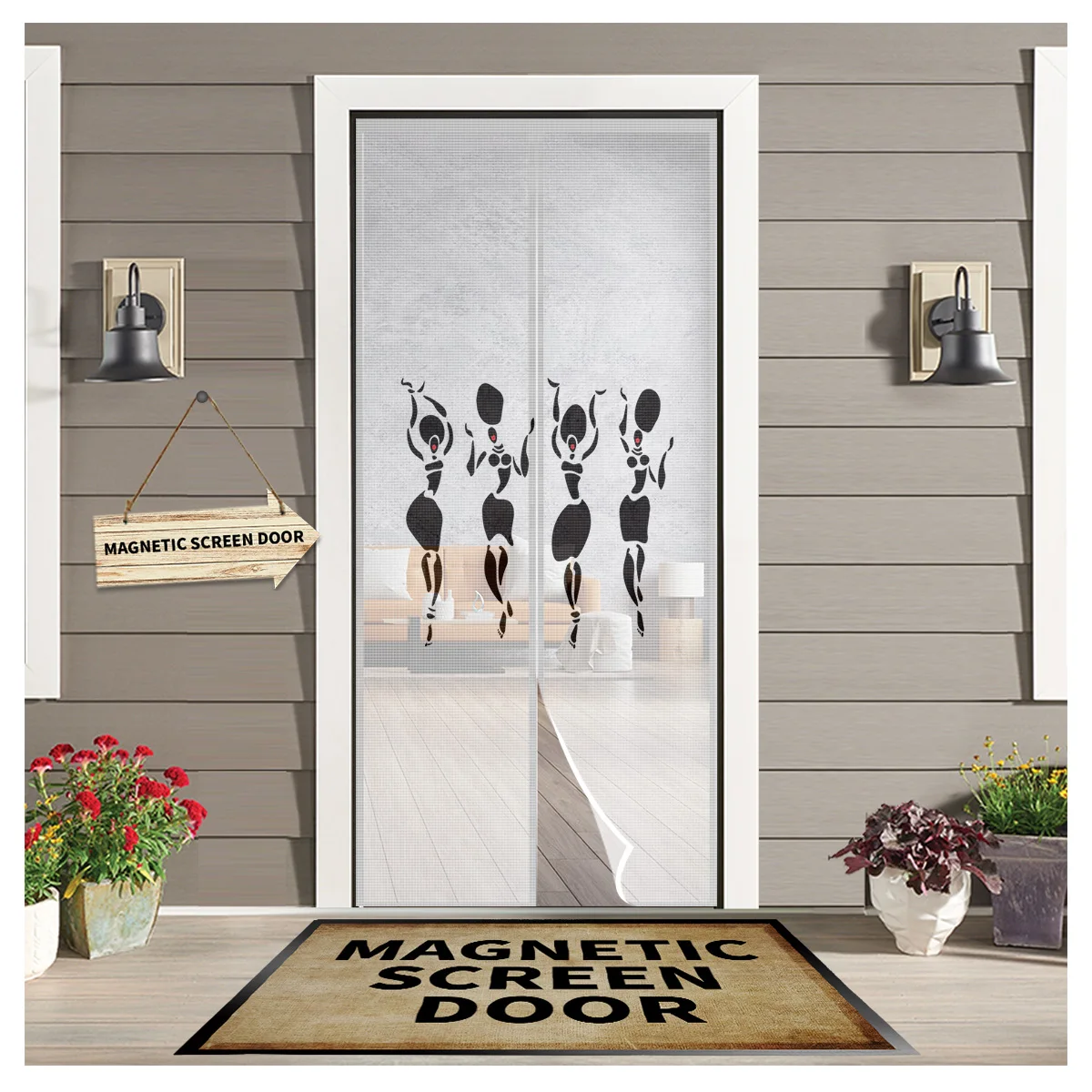 

African Tribes Ethnic Women Magnetic Screen Door Curtain Anti-mosquito Magnetic Screen Net Kitchen Curtain