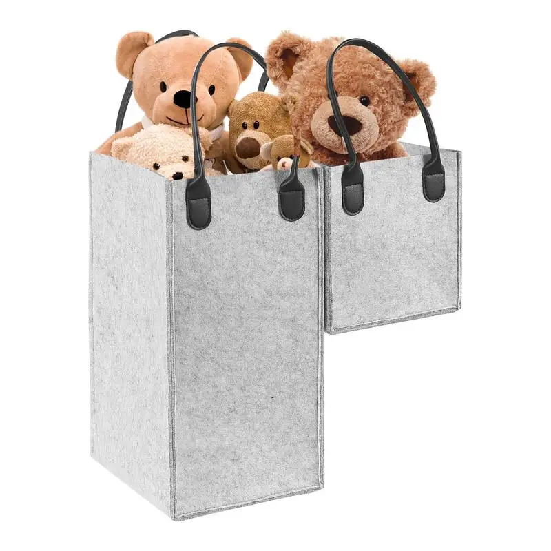 

Felt Stair Basket Foldable Felt Stair Organizer With Leather Handles Foldable L-Shape Storage Organizer For Home And Office