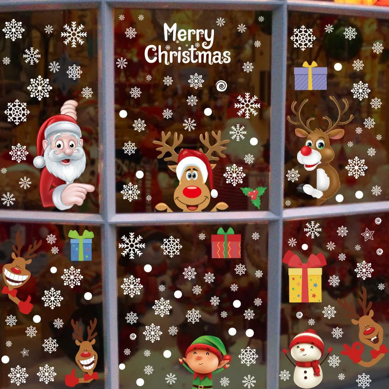 

Merry Christmas Wall Stickers Electrostatic Window Glass Sticker Santa Claus Elk Gift Christmas Decor For Home Xmas Ornaments