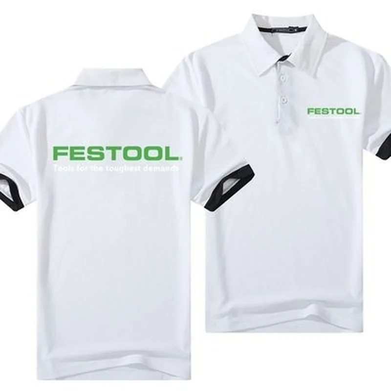 

Рубашка-поло Festool мужская с коротким рукавом, хлопок, Повседневная дышащая, с лацканами и логотипом, модная летняя