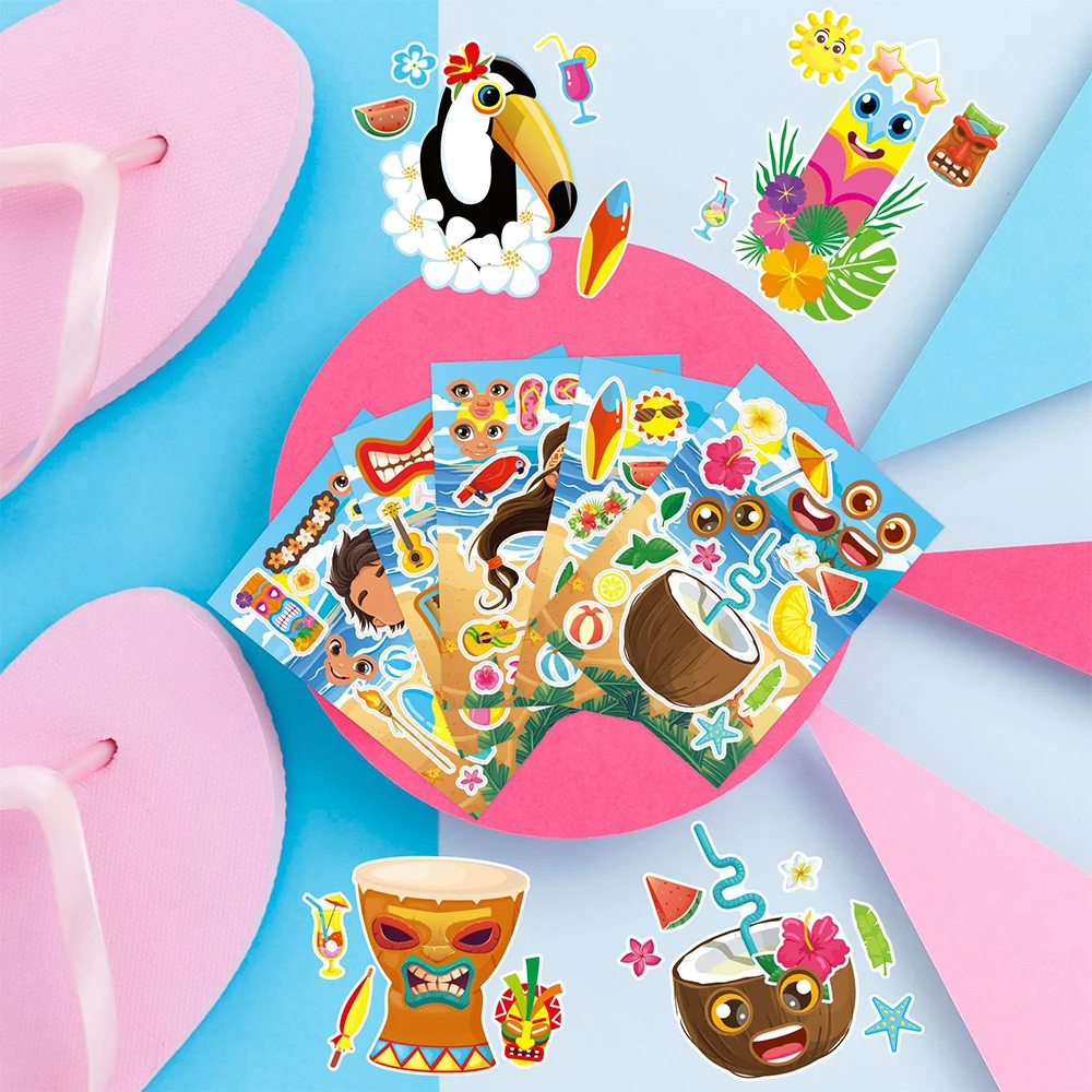 8/16 листов летний стиль мультяшные наклейки-головоломки Сделай лицо забавные