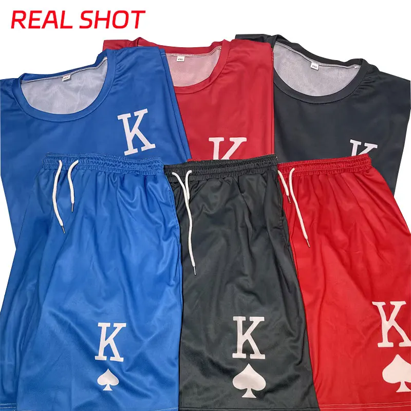 Funny Poker Pattern Y2k Men Casual Fashion Tracksuit Street Wear T-Shirt Shorts Suit 2 Pieces Outfit Set Male Oversized Clothing