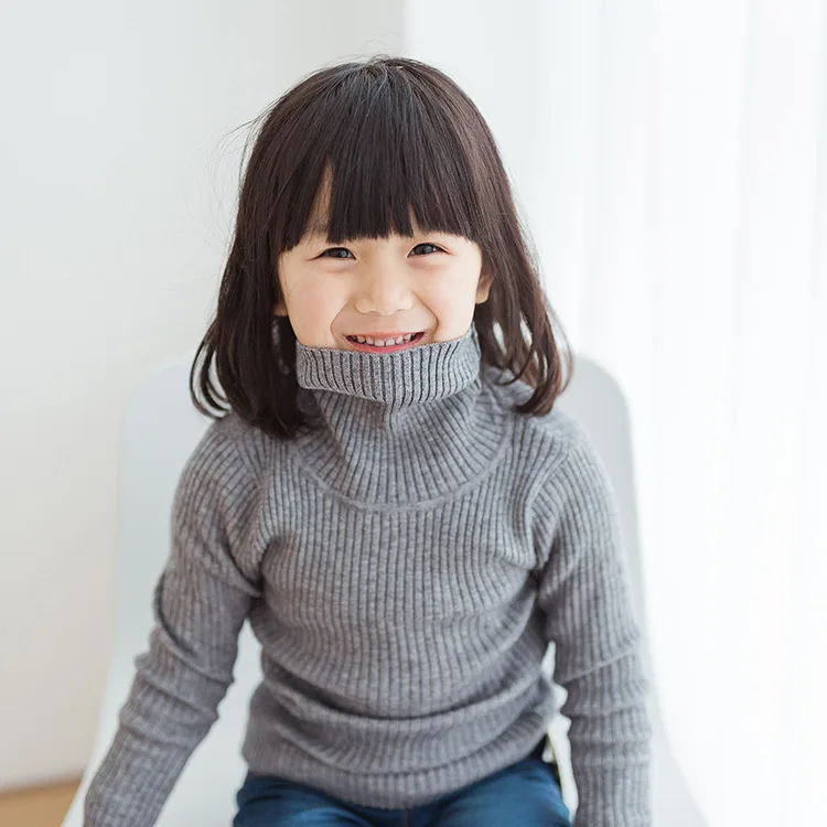 Новинка пуловер с высоким воротником для маленьких девочек Детский свитер в