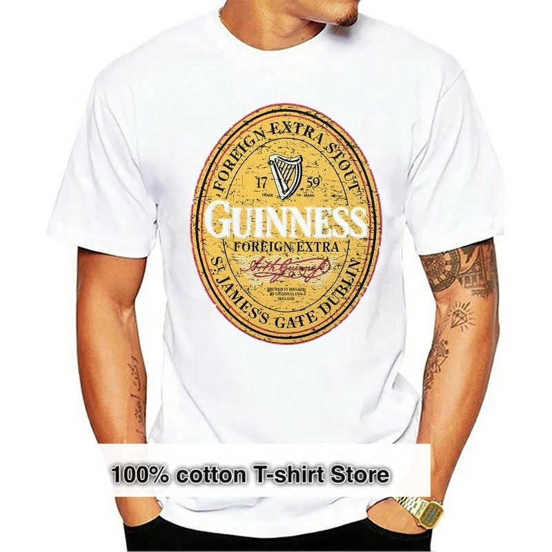 

Guinness Distressed English Label T-Shirt - Cotton Black Graphic Short Sleeve Summer Tops Tees T Shirt top tee