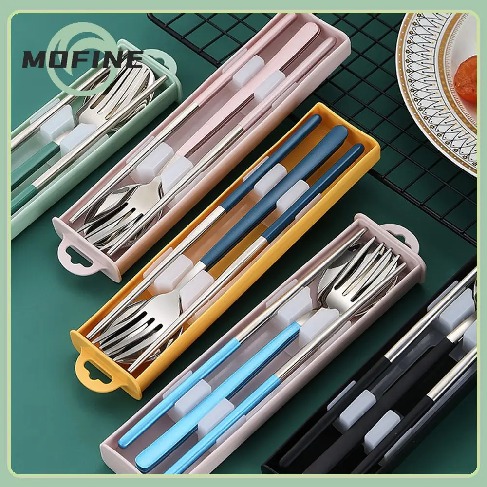 

For Students Camping Tableware Set With Box Dinnerware Set Nice Stainless Steel Travel Cutlery Kitchen Accessories High Quality