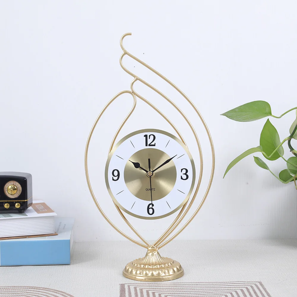 

European Golden Wrought Iron Desktop Table Clock Creative Desktop Clock Desk Clock Living Room And Study Desk Decoration
