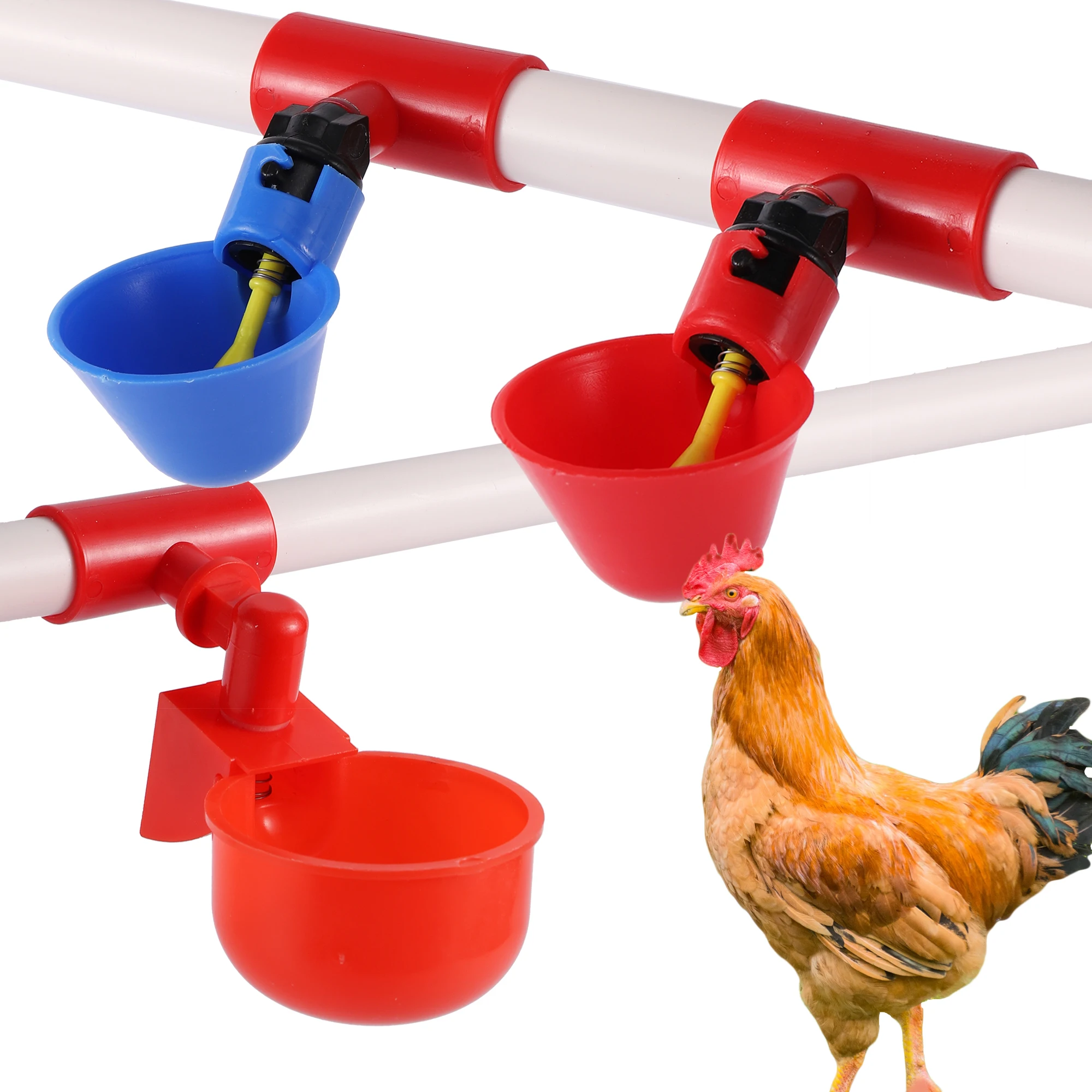 Automatic Chicken Water Cup Quail Nipple Waterer Bowl Farm Coop Poultry Drinking Water Feeder for Chicks Duck Goose Turkey 2Pcs
