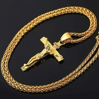 vintage brother gold silver color cross necklace mens catholic jesus pendant necklace stainless steel jewelry