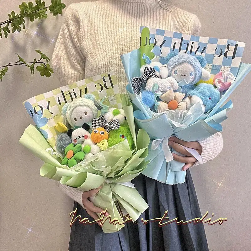 

Kuromi Cartoon Plush Doll Bouquet Pochacco Kawaii Sanrioed Home Decor Toys Cinnamoroll Birthday Girl Friend Valentine's Day Gift