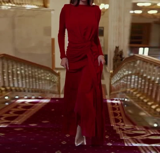 Женское платье элегантное однотонное облегающее Платье макси с круглым вырезом