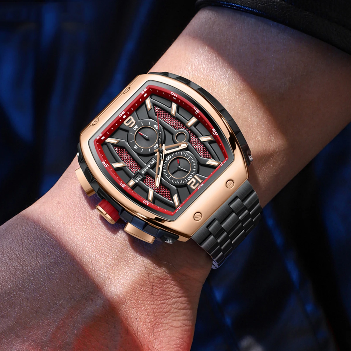 Брендовые часы спортивные деловые винная бочка календарь светящееся изогнутое