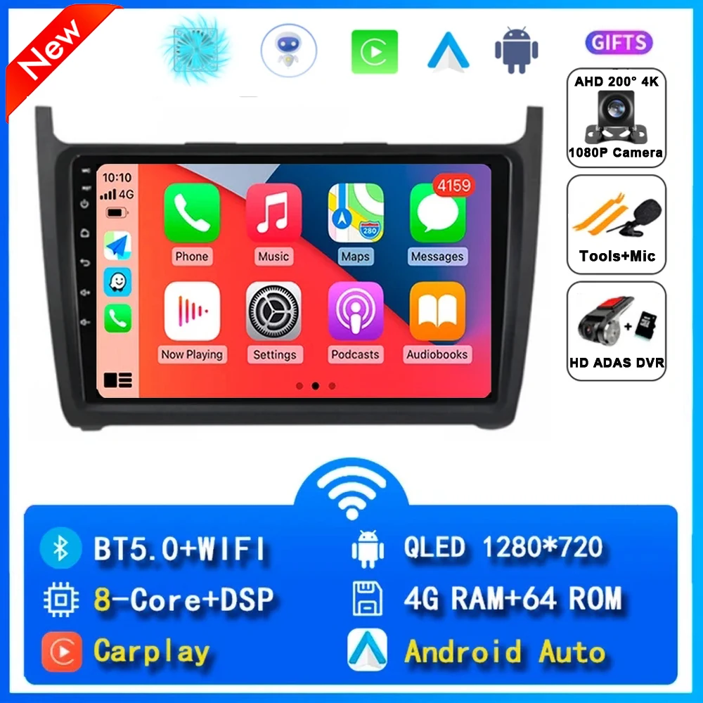 

Мультимедийный видеоплеер для VW Volkswagen POLO 5 2008-2017 Vento Carplay Android 15 Автомагнитола стерео 48EQ DSP 2 din