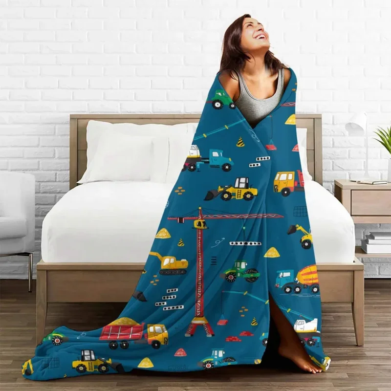 

Construction Cartoon Truck Excavator Fleece Autumn/Winter Child Anime Plaid Warm Throw Blanket Bedding Car Bedspread