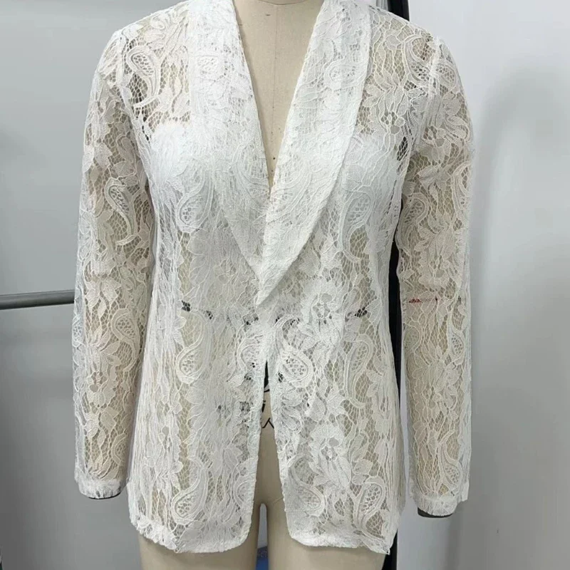 Сексуальное кружевное ультратонкое пальто женская повседневная куртка-кардиган
