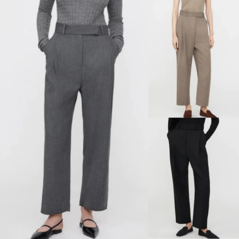 Totem* Autumn and Winter New Tri-color Suit Pants Worsted Wool High-waisted Versatile Tapered Straight Trousers for Women