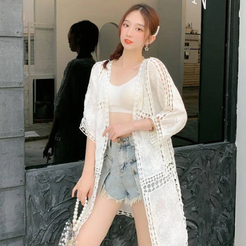 Женский ажурный жилет Geskeey черный вязаный из чистого хлопка Свободный кардиган