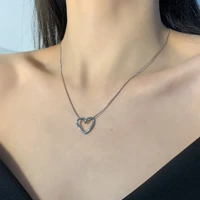 simple design hollow love heart necklace all match silver color collarbone chain necklace for women