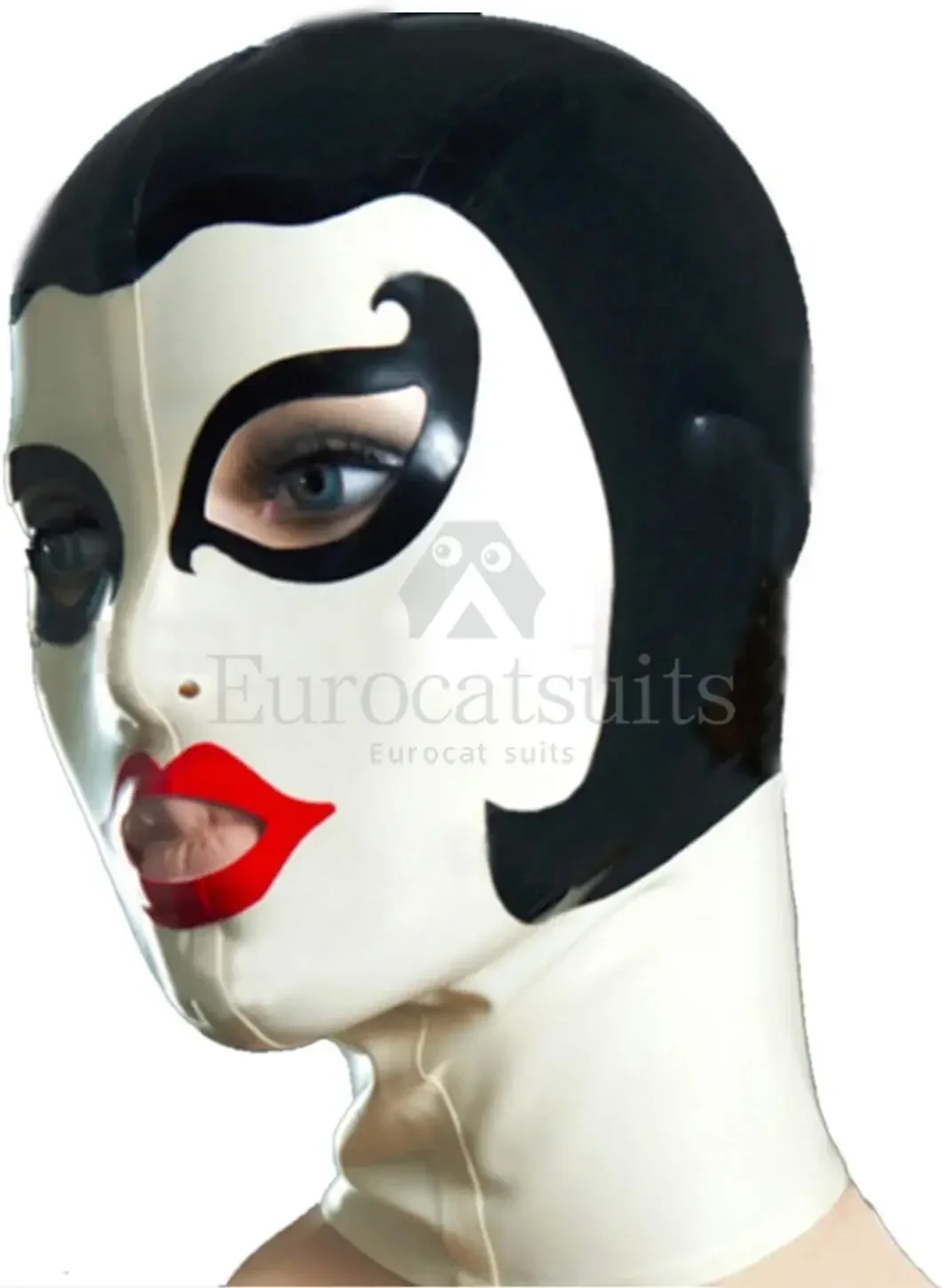 Латексный капюшон с открытыми глазами молния сзади драма театральная резиновая