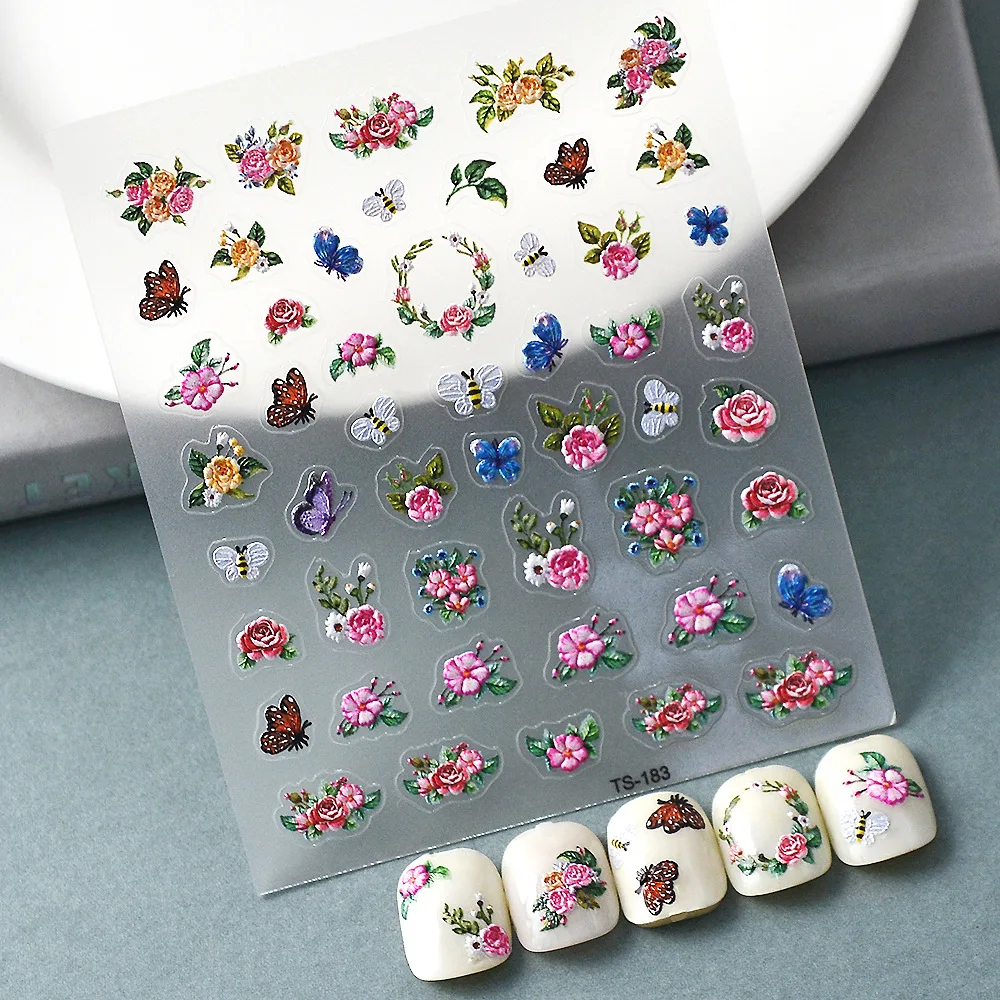 

Nail Art Sticker Garden Series 5D Embossed Sticker Butterfly Flower Nail Sticker Nail