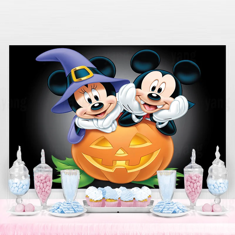 

Disney Scary Halloween Mickey Minnie Pumpkin Birthday Supply Backdrop Background Party Decorations Banner Girls Boys Kids