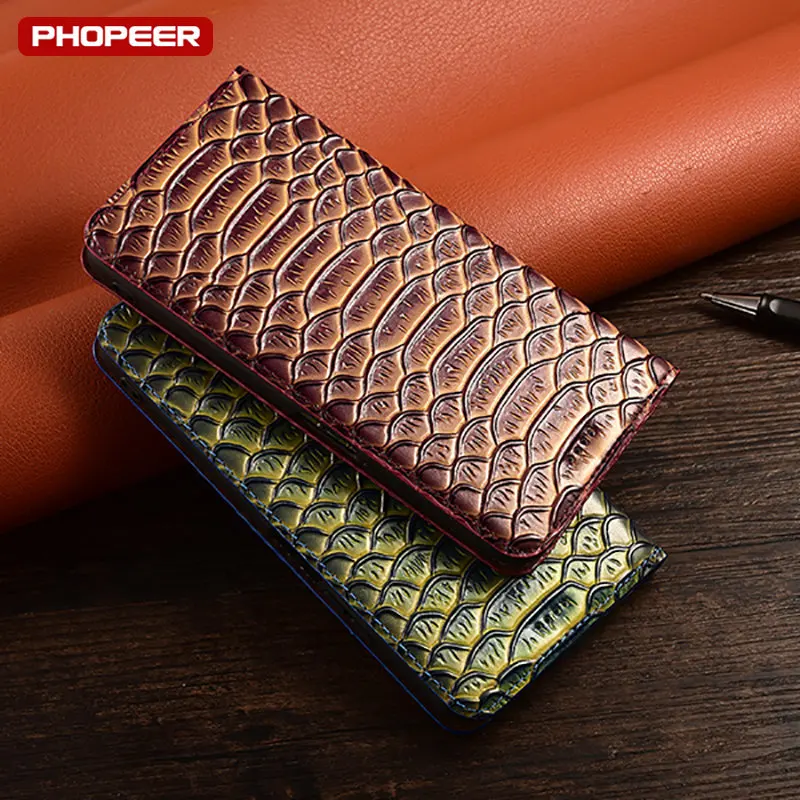 

Snake Texture Genuine Leather Case for XiaoMi Mi cc9 cc9e Pro Mi A1 A2 A3 5X 6X Play Wallet Cover With Kickstand Flip Cases