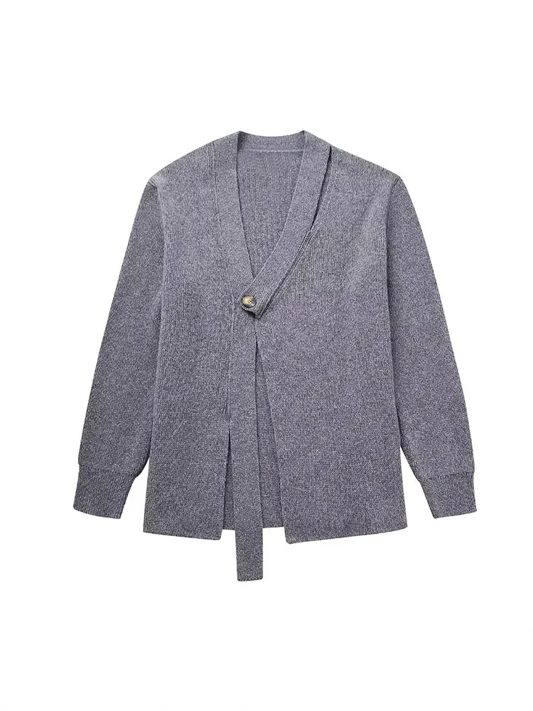 

PB&ZA Women New Fashion Wool Blend Open Knit Jacket Vintage Long Sleeve Button All Match Casual Outerwear Chic Overcoat
