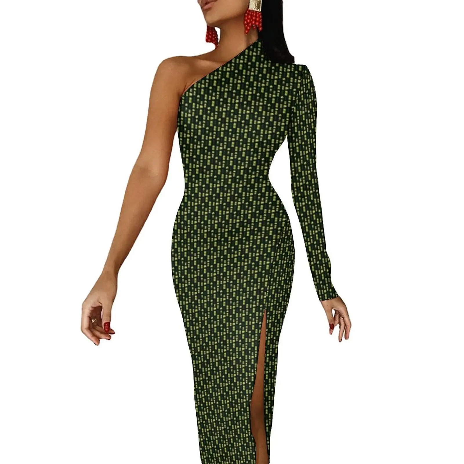 

Jojo Muda Bodycon Dress Autumn Cool Anime Print Modern High Slit Long Dresses Women One Shoulder Print Party Dress