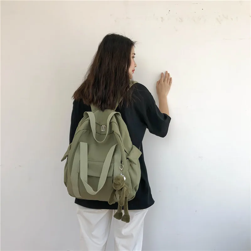 New Korean Style Solid Color Bookbag Nylon Casual Schoolbag Women'S Waterproof Simple Backpack Teenage Girls Travel Bag