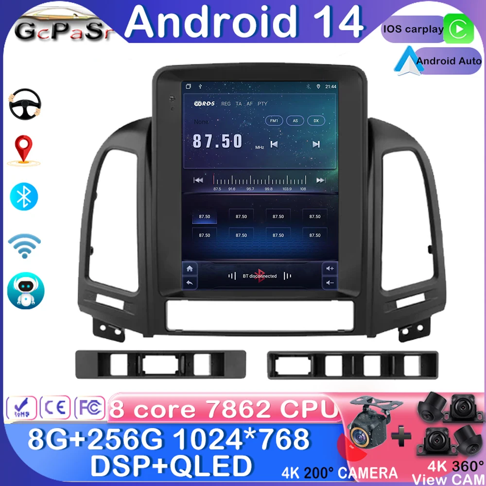 wideo z radiem samochodowym Android 13 Multimedialny odtwarzacz dla Hyundai Santa Fe 2 2006-2012 Nawigacja GPS Carplay Auto Stereo RDS DSP