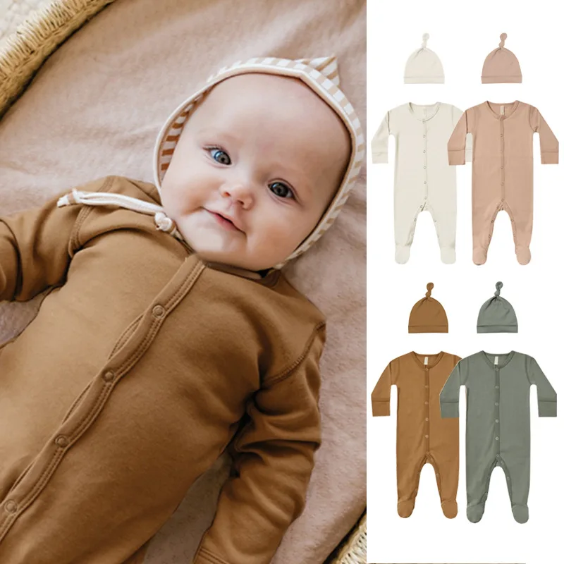 

Baby Onesie Spring Newborn Baby Spring Outfit Solid Color Cotton Cardigan Long-sleeved Butt-jacket Ha Clothes Crawling Suit