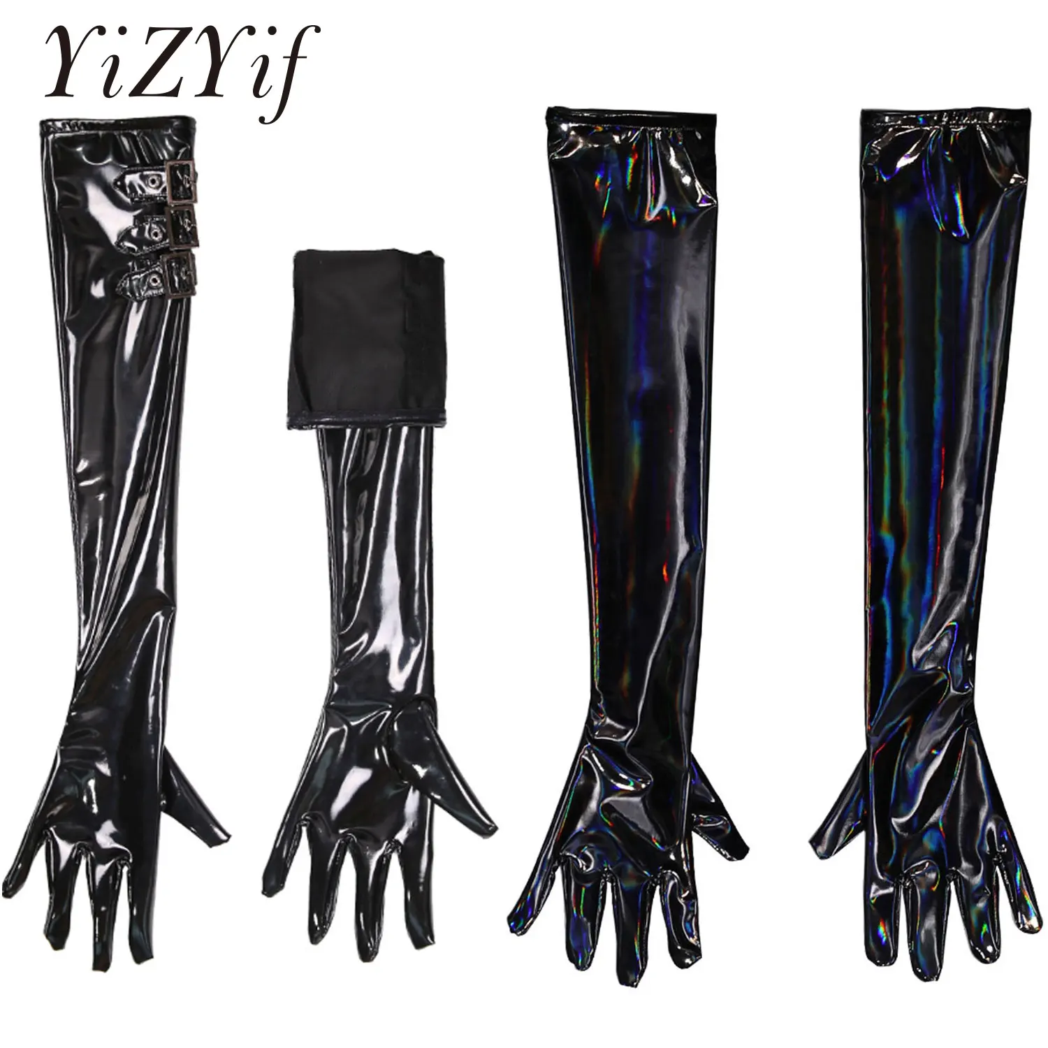 Sexy Imitation Leather Shiny Long Glove Punk Rock Gloves Clubwear Pole Dance Stage Performance Glove Hip-Pop Jazz Bright Mittens