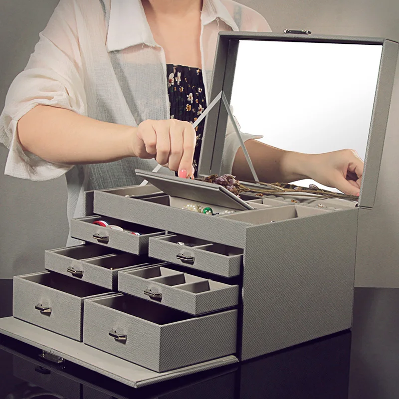 Large Capacity Jewelry Box Storage Organizer Case with Lock Korean Wooden Multi Layer Jewelry Storage Organizer Earrings Box