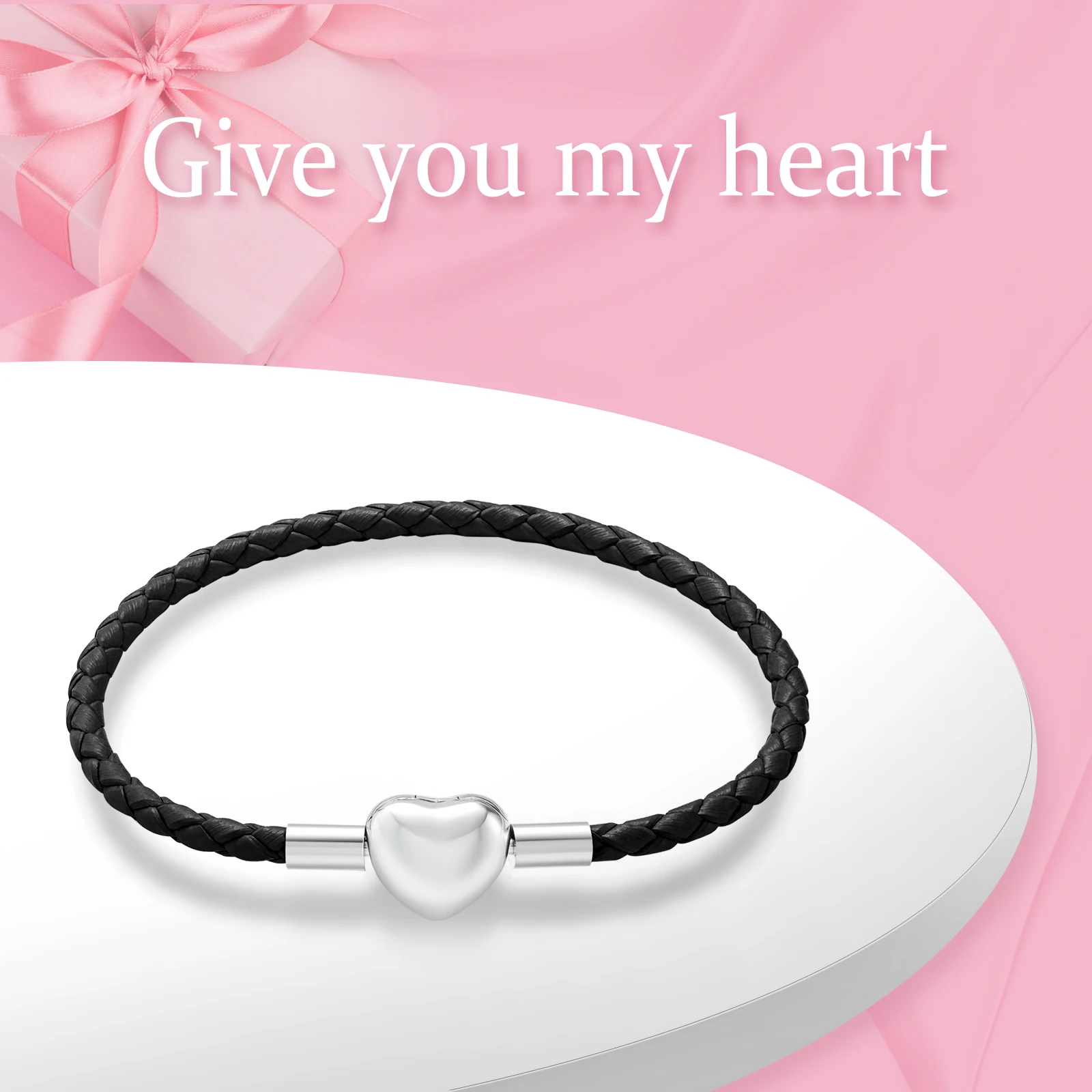 

Heart Round Bead Bracelets Fits Clasp Bracelet Original Silver Plated Unisex Leather Women on Hand Couple Jewelry