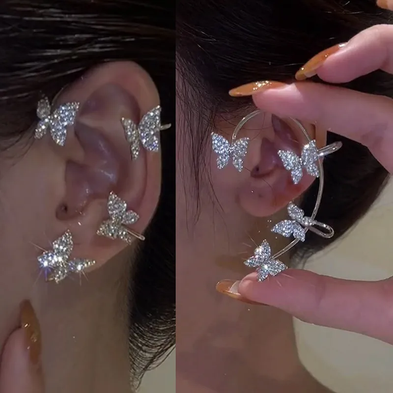 

Luxurious Butterfly Ear Clips Without Piercing For Women Girl Rhinestone Zircon Ear Cuff Clip Earrings Wedding Party Jewelry