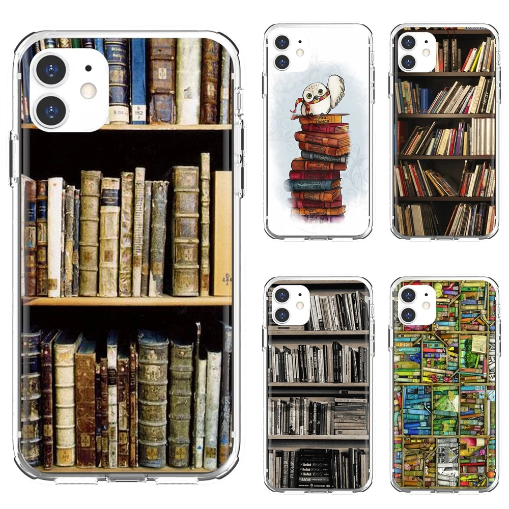 

Silicone Case Retro-Book-Shelf-Bookshelf-Library For iPhone 10 11 12 13 Mini Pro 4S 5S SE 5C 6 6S 7 8 X XR XS Plus Max 2020
